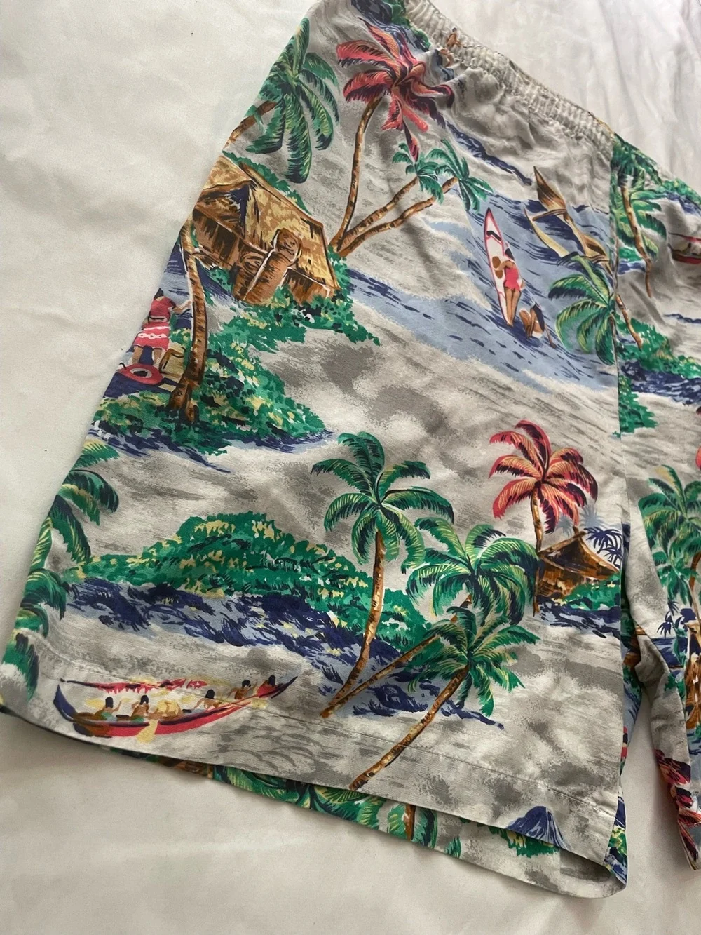 Mens Hawaiian Scenic Beach Surf Coastal Print Elastic Waist Shorts Nautica-L/XL